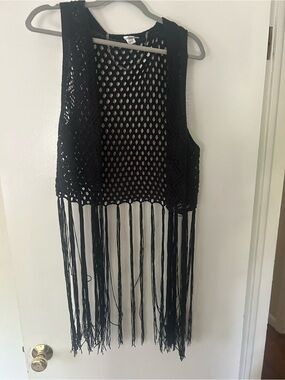 Black Crochet Fringe Vest